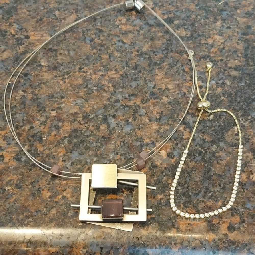 Silver and Gold Geometric Necklace and Bracelet Set